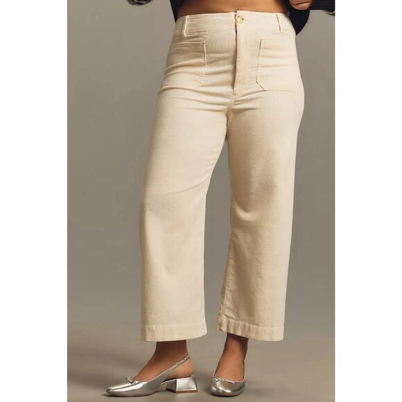 NWT Anthropologie Maeve 18W The Colette Wide Leg Cropped Cream Ivory Corduroy - Picture 1 of 12